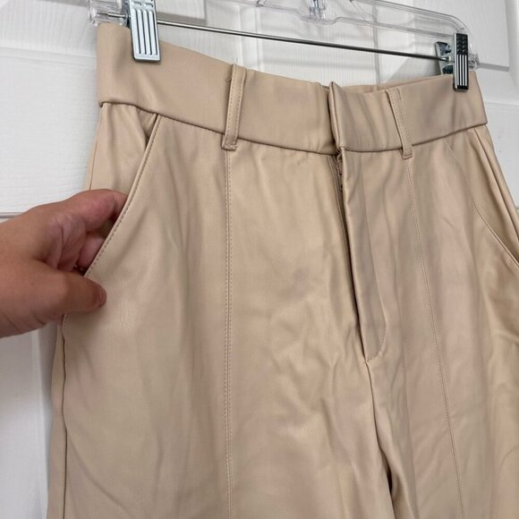NWOT ZARA Ecru Wide Leg High Waist Vegan Leather Trouser Pant M - Picture 4 of 16
